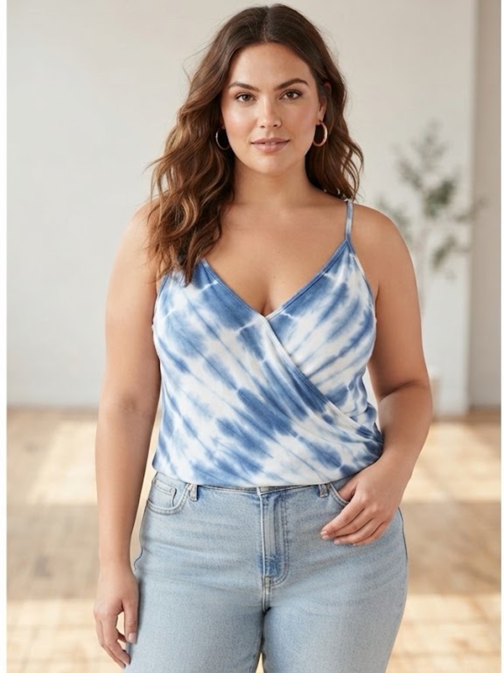 Market & Spruce Blue and White Tie-Dye Faux Wrap Cami
